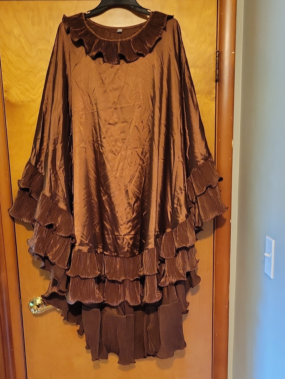 Women's Brown Ruffled Satin Dress!